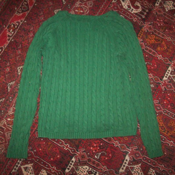 Vintage LL Bean Women's Size Small Cotton Thick Cable Knit Sweater Forest Green - Picture 4 of 12